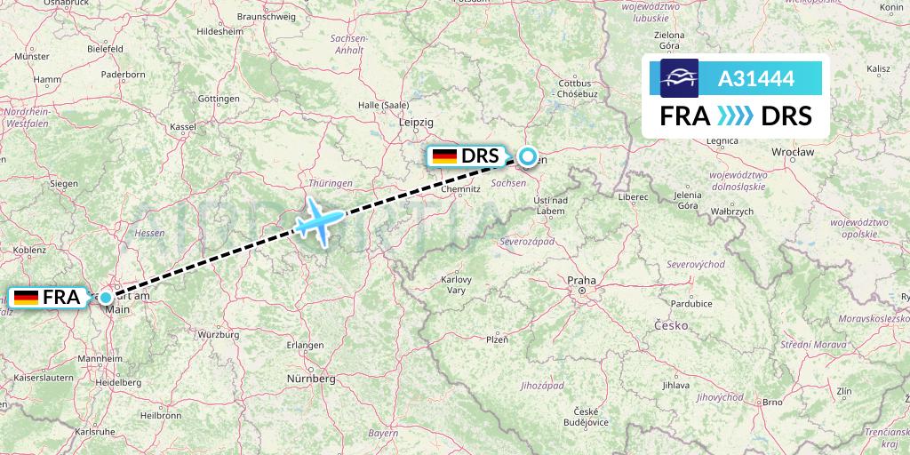 A31444 Aegean Airlines Flight Map: Frankfurt to Dresden