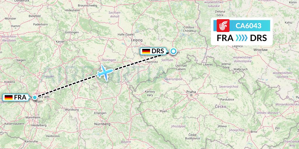 CA6043 Air China Flight Map: Frankfurt to Dresden