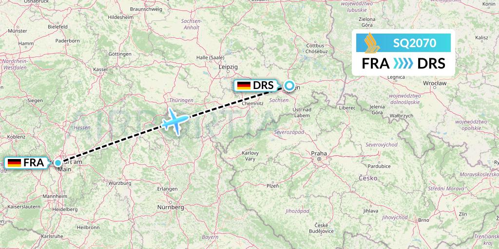 SQ2070 Singapore Airlines Flight Map: Frankfurt to Dresden