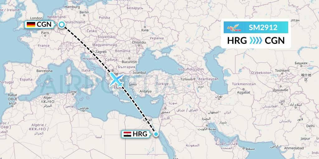 SM2912 Air Cairo Flight Map: Hurghada to Cologne