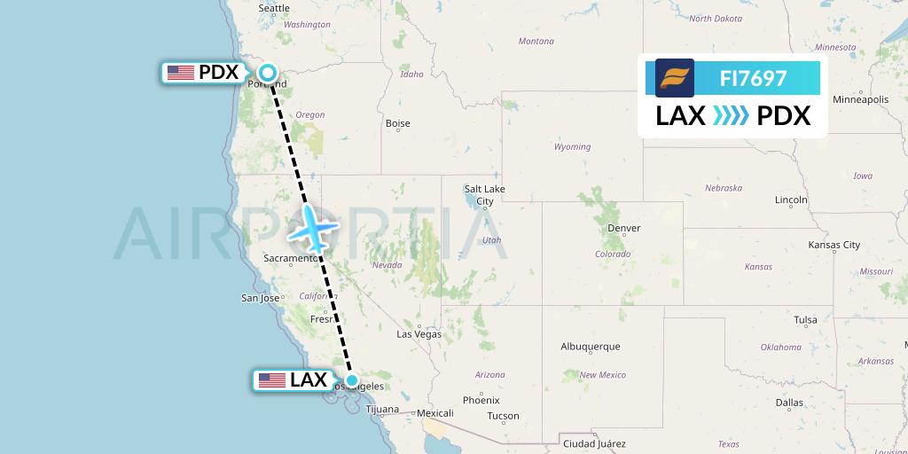 FI7697 Icelandair Flight Map: Los Angeles to Portland
