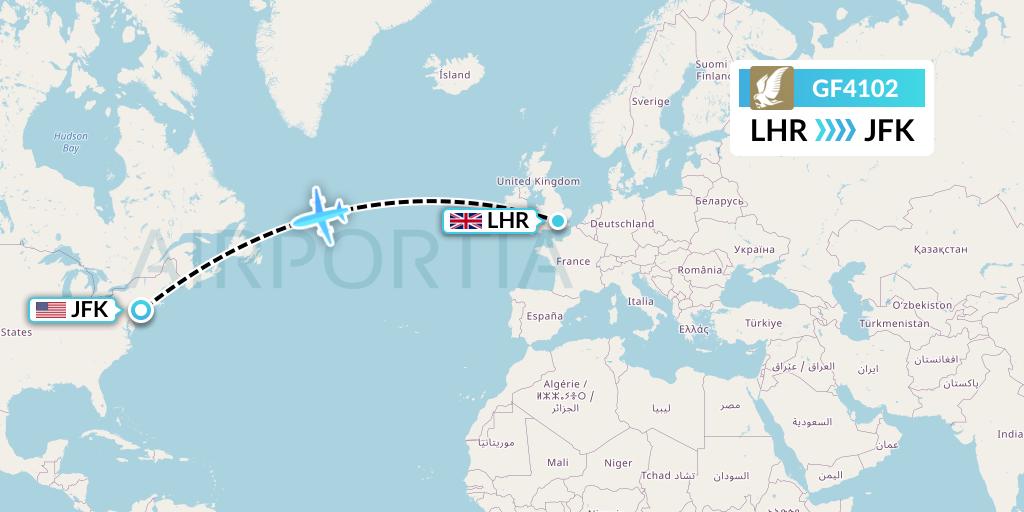 GF4102 Gulf Air Flight Map: London to New York