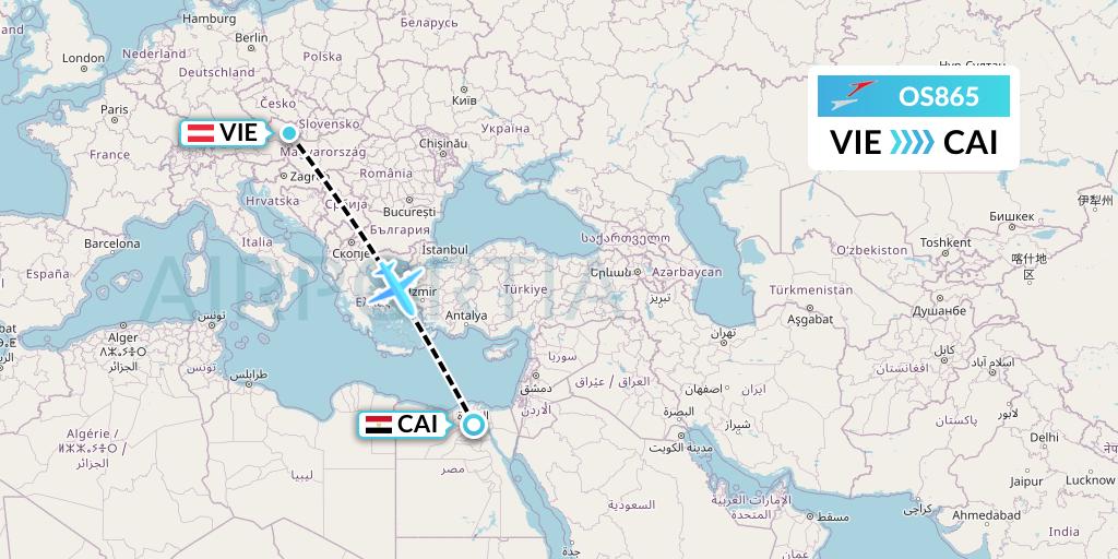 OS865 Austrian Airlines Flight Map: Vienna to Cairo