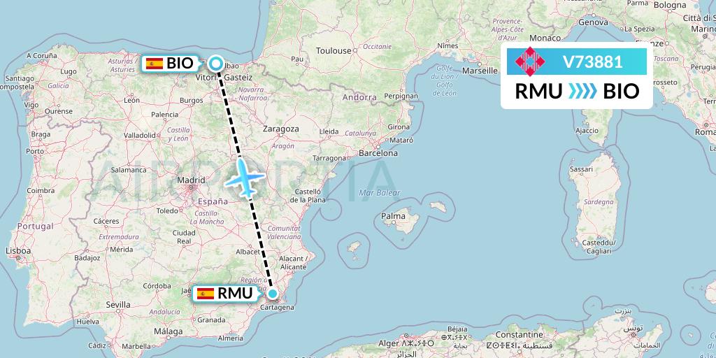 V73881 Volotea Flight Map: Murcia to Bilbao