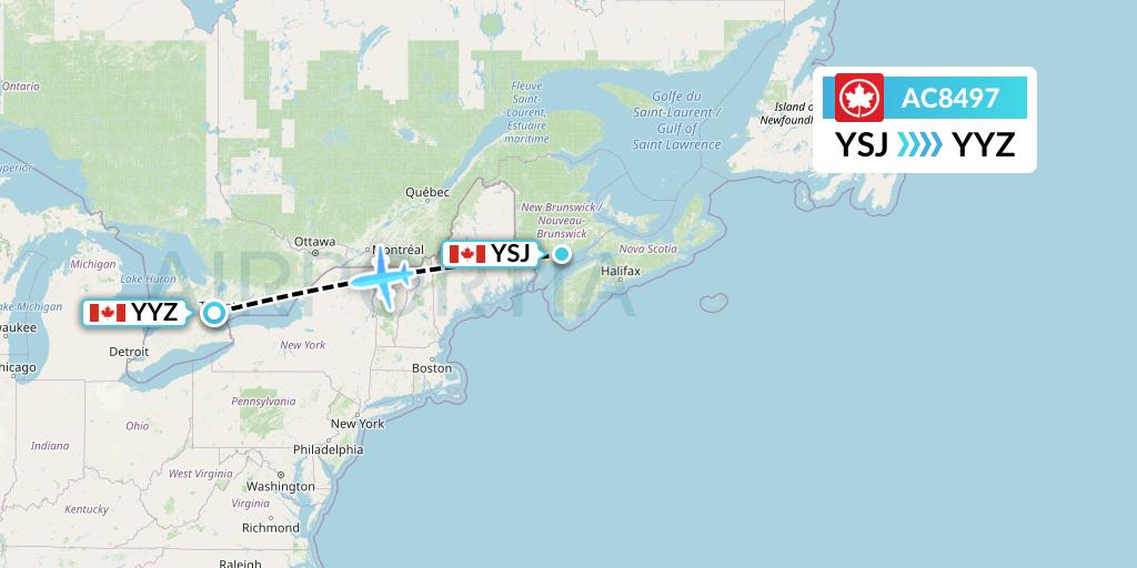 AC8497 Air Canada Flight Map: Saint John to Toronto