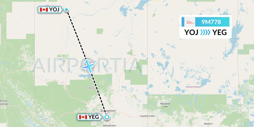 9M778 Central Mountain Air Flight Map: High Level to Edmonton