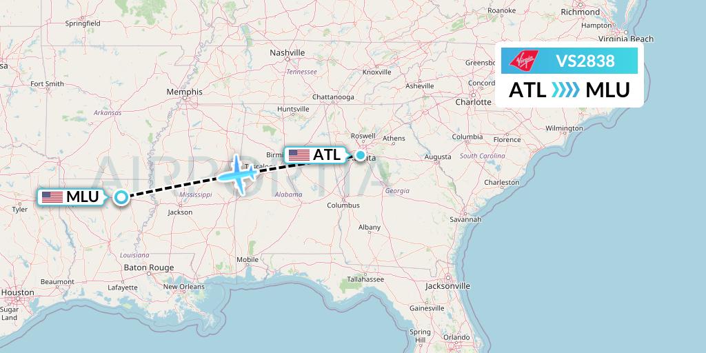 VS2838 Virgin Atlantic Airways Flight Map: Atlanta to Monroe