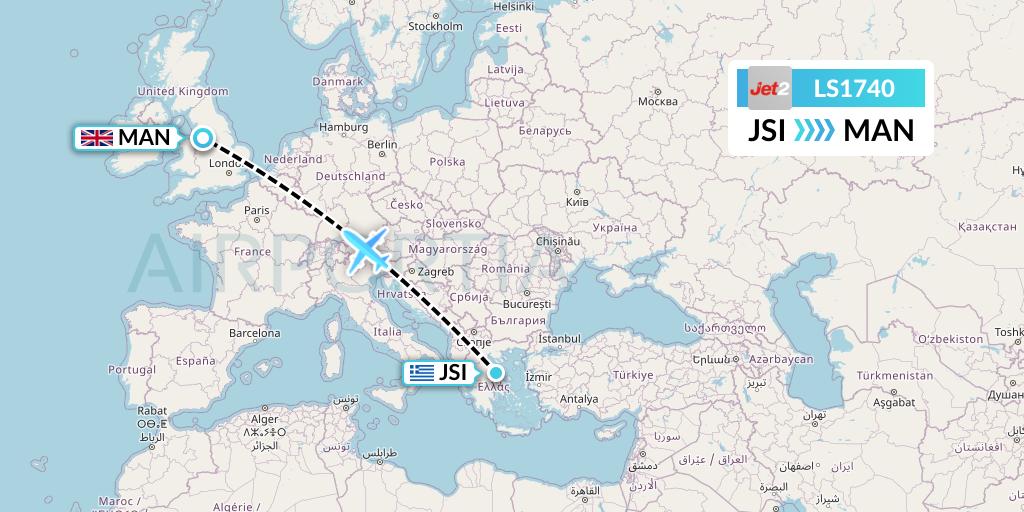LS1740 Jet2 Flight Map: Skiathos to Manchester