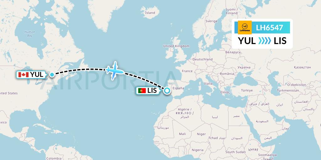 LH6547 Lufthansa Flight Map: Montreal to Lisbon