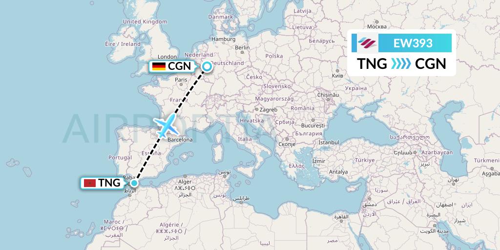 EW393 Eurowings Flight Map: Tangier to Cologne
