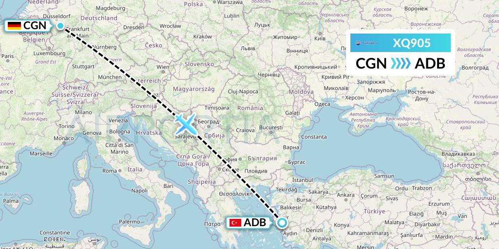 XQ905 SunExpress Flight Map: Cologne to Izmir