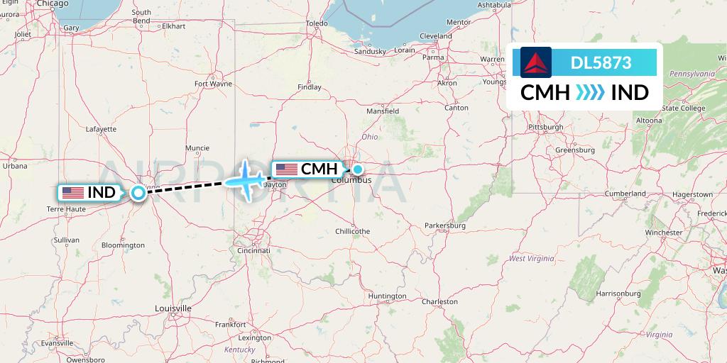 DL5873 Delta Air Lines Flight Map: Columbus to Indianapolis