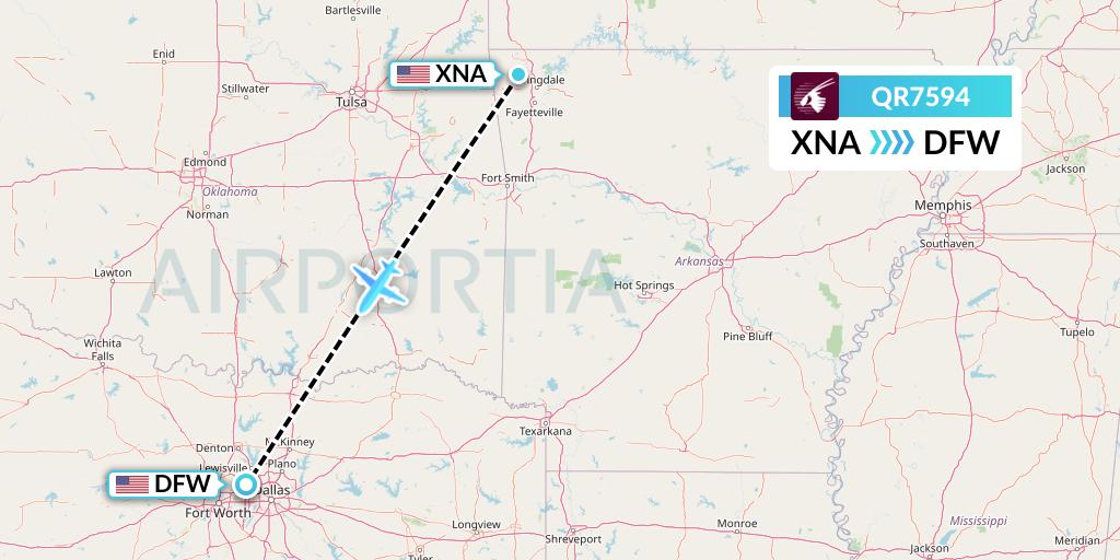 QR7594 Qatar Airways Flight Map: Bentonville to Dallas