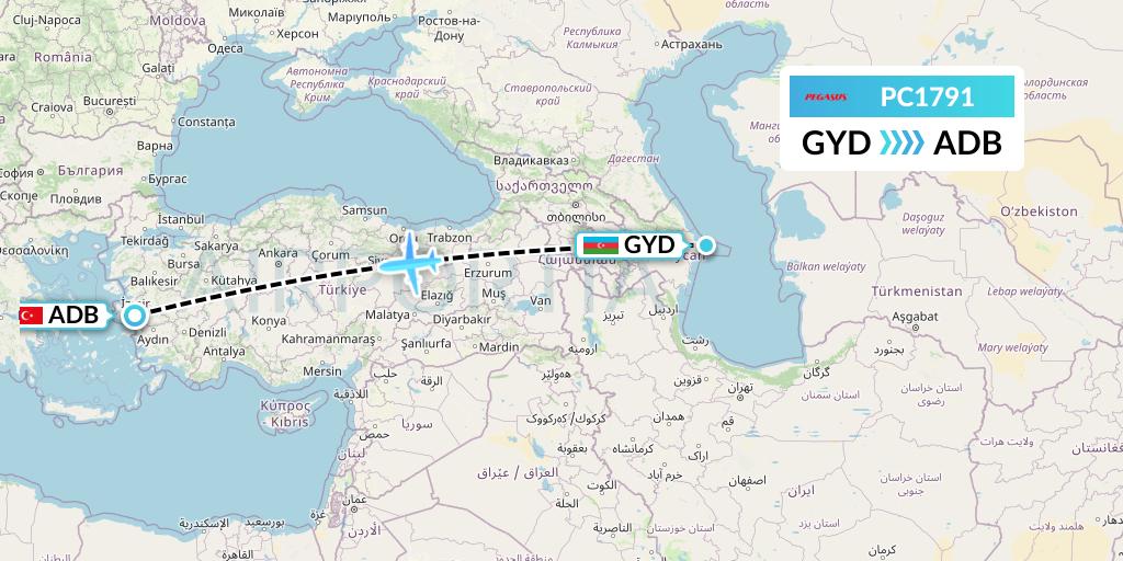 PC1791 Pegasus Airlines Flight Map: Baku to Izmir