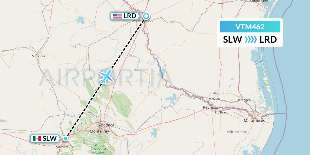 VTM462 Aeronaves TSM Flight Map: Saltillo to Laredo