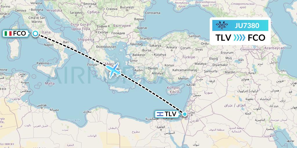 JU7380 AirSERBIA Flight Map: Tel Aviv to Rome
