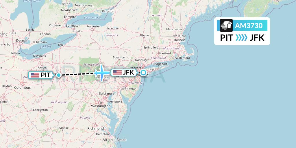 AM3730 Aeromexico Flight Map: Pittsburgh to New York