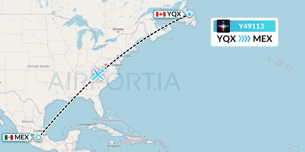 Y49113 Volaris Flight Map: Gander to Mexico City