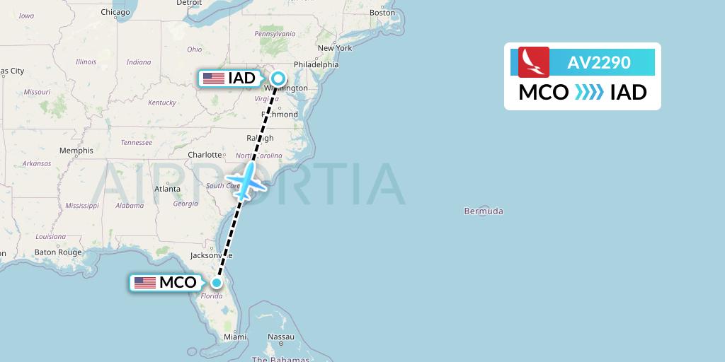 AV2290 Avianca Flight Map: Orlando to Washington