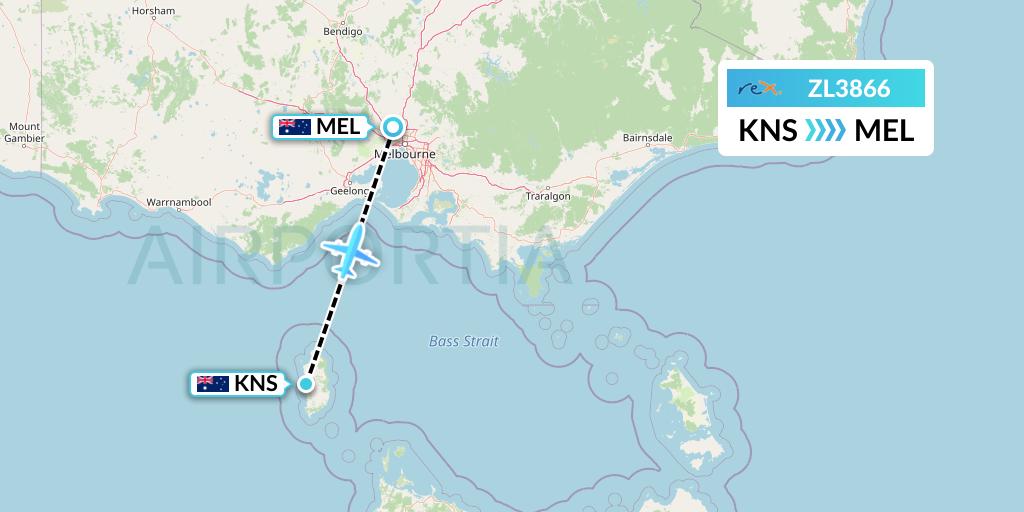 ZL3866 Regional Express Flight Map: King Island to Melbourne