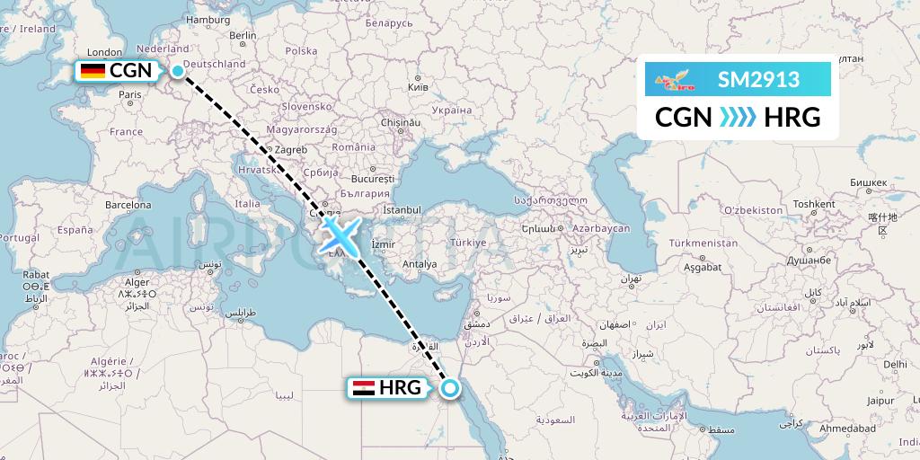 SM2913 Air Cairo Flight Map: Cologne to Hurghada