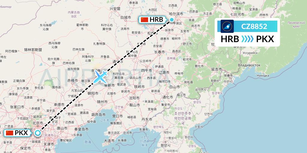 CZ8852 China Southern Airlines Flight Map: Harbin to Beijing