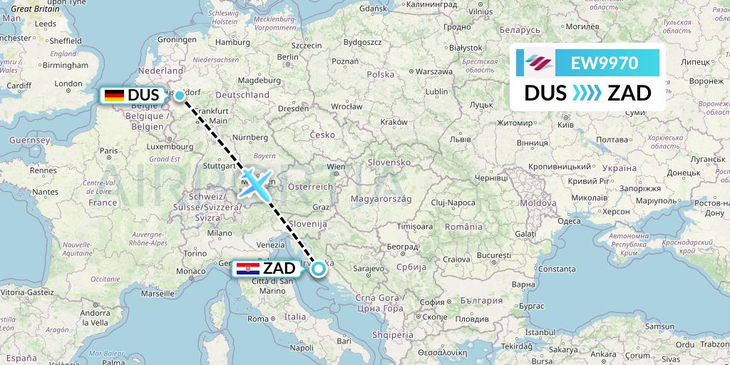 EW9970 Eurowings Flight Map: Dusseldorf to Zadar