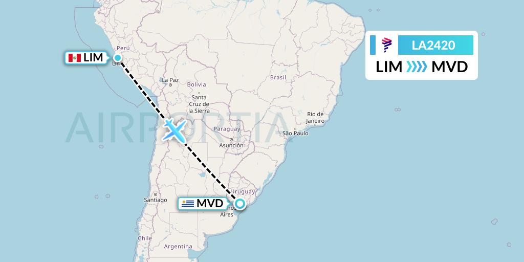 LA2420 LAN Airlines Flight Map: Lima to Montevideo