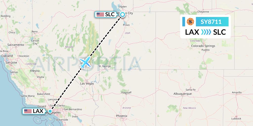 SY8711 Sun Country Airlines Flight Map: Los Angeles to Salt Lake City