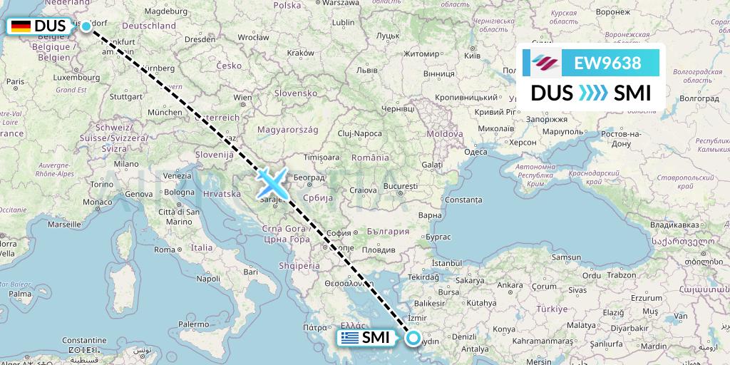 EW9638 Eurowings Flight Map: Dusseldorf to Samos