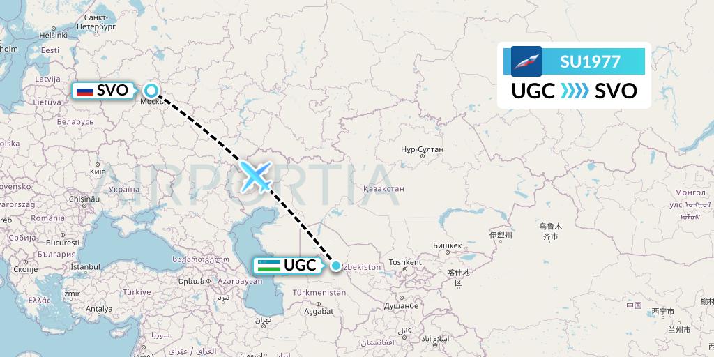 SU1977 Aeroflot Flight Map: Urgench to Moscow