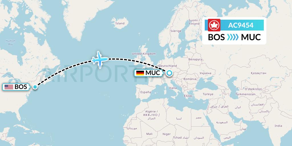AC9454 Air Canada Flight Map: Boston to Munich