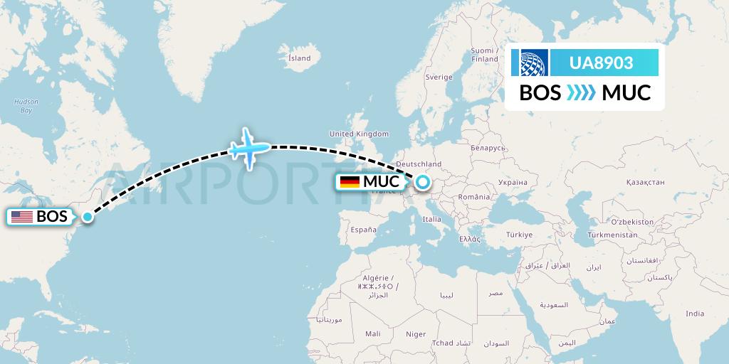 UA8903 United Airlines Flight Map: Boston to Munich