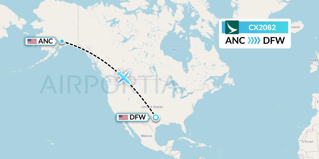 CX2082 Cathay Pacific Flight Map: Anchorage to Dallas
