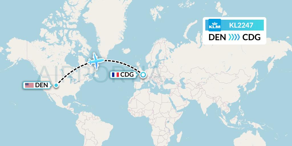 KL2247 KLM Flight Map: Denver to Paris