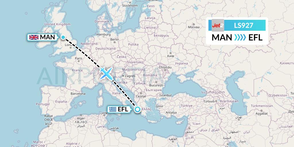 LS927 Jet2 Flight Map: Manchester to Kefalonia