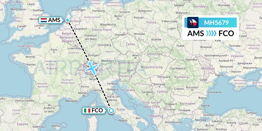 MH5679 Malaysia Airlines Flight Map: Amsterdam to Rome