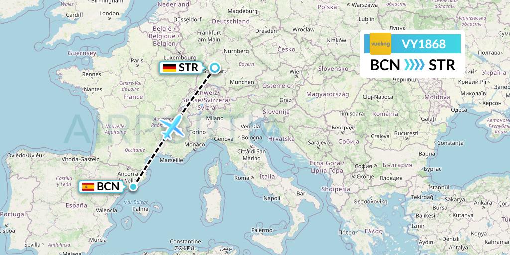 VY1868 Vueling Flight Map: Barcelona to Stuttgart