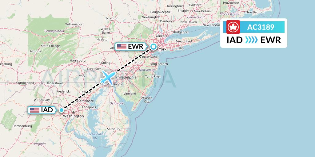 AC3189 Air Canada Flight Map: Washington to New York