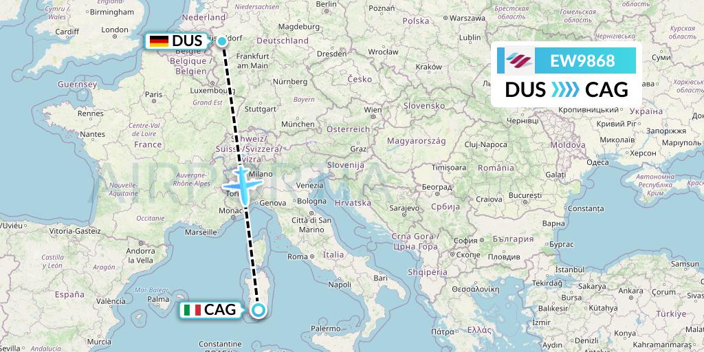 EW9868 Eurowings Flight Map: Dusseldorf to Cagliari