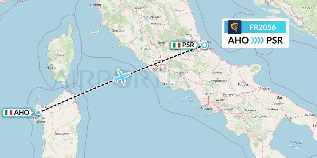FR2056 Ryanair Flight Map: Alghero to Pescara
