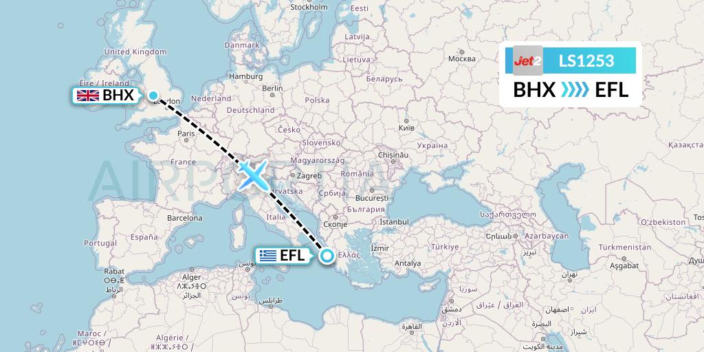 LS1253 Jet2 Flight Map: Birmingham to Kefalonia