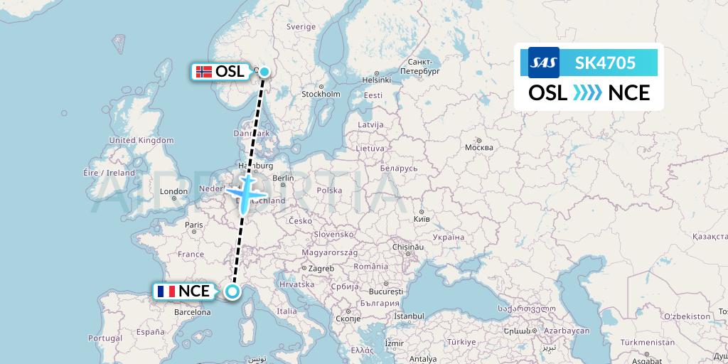 SK4705 SAS Flight Map: Oslo to Nice