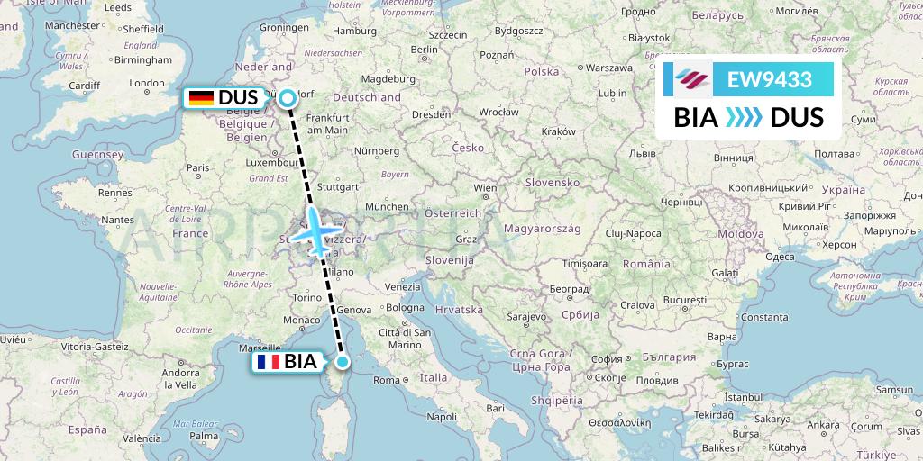 EW9433 Eurowings Flight Map: Bastia to Dusseldorf