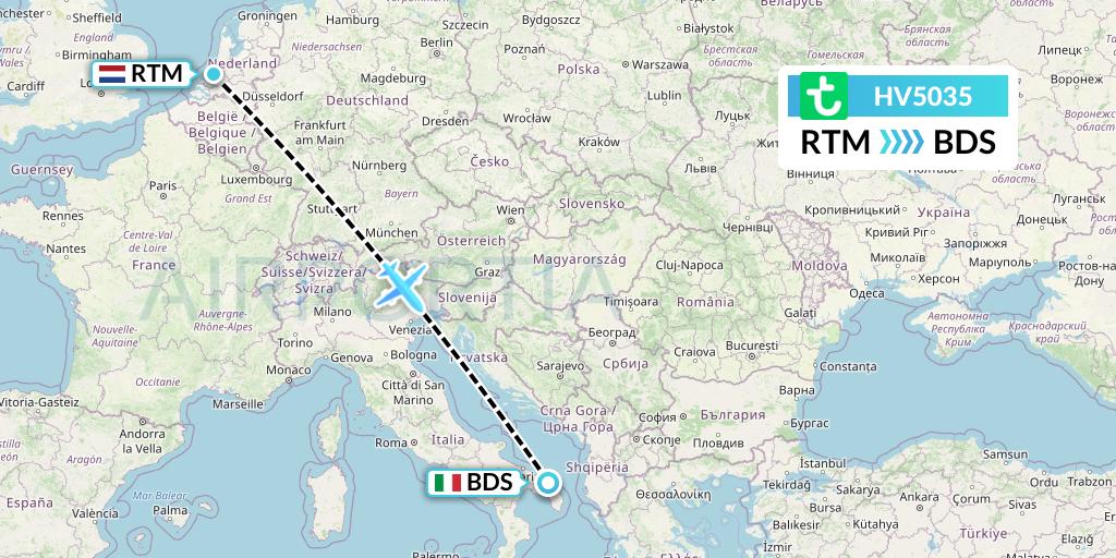 HV5035 Transavia Flight Map: Rotterdam to Brindisi