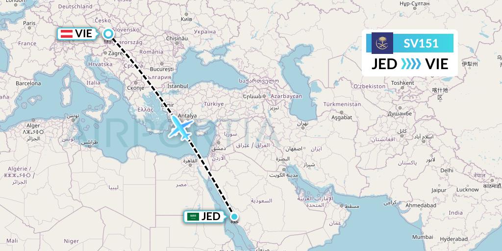 SV151 Saudi Arabian Airlines Flight Map: Jeddah to Vienna