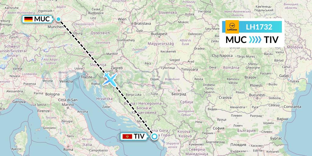LH1732 Lufthansa Flight Map: Munich to Tivat