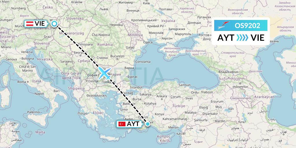 OS9202 Austrian Airlines Flight Map: Antalya to Vienna