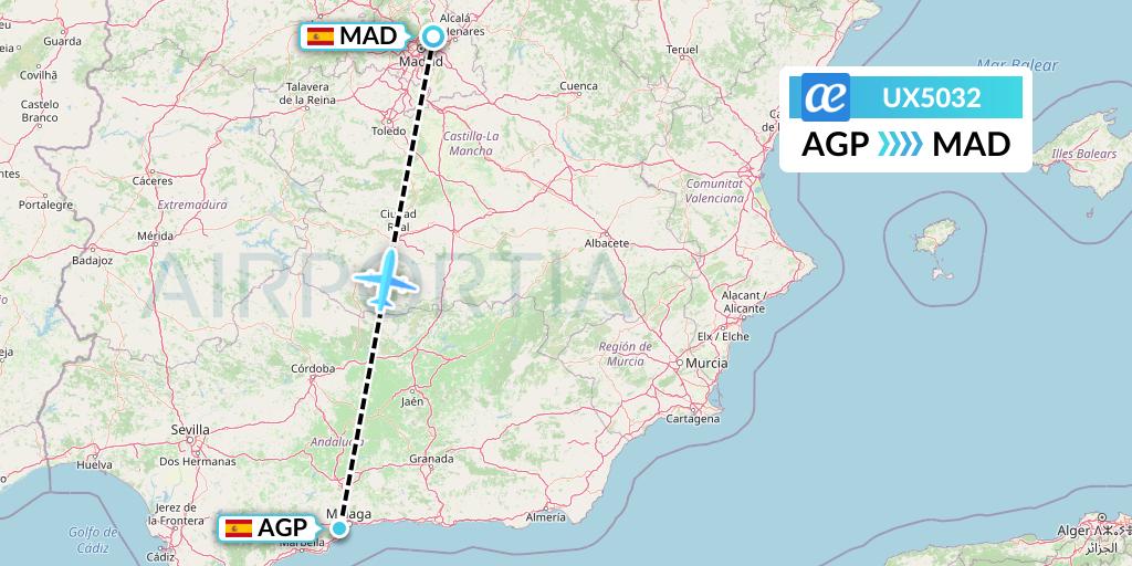 UX5032 Air Europa Flight Map: Malaga to Madrid