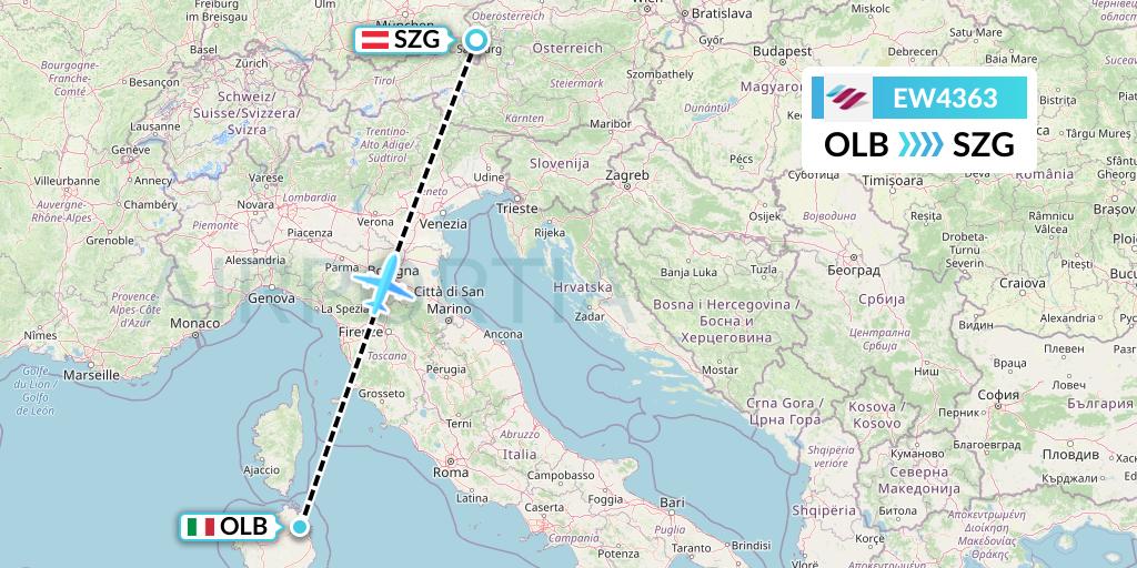 EW4363 Eurowings Flight Map: Olbia to Salzburg